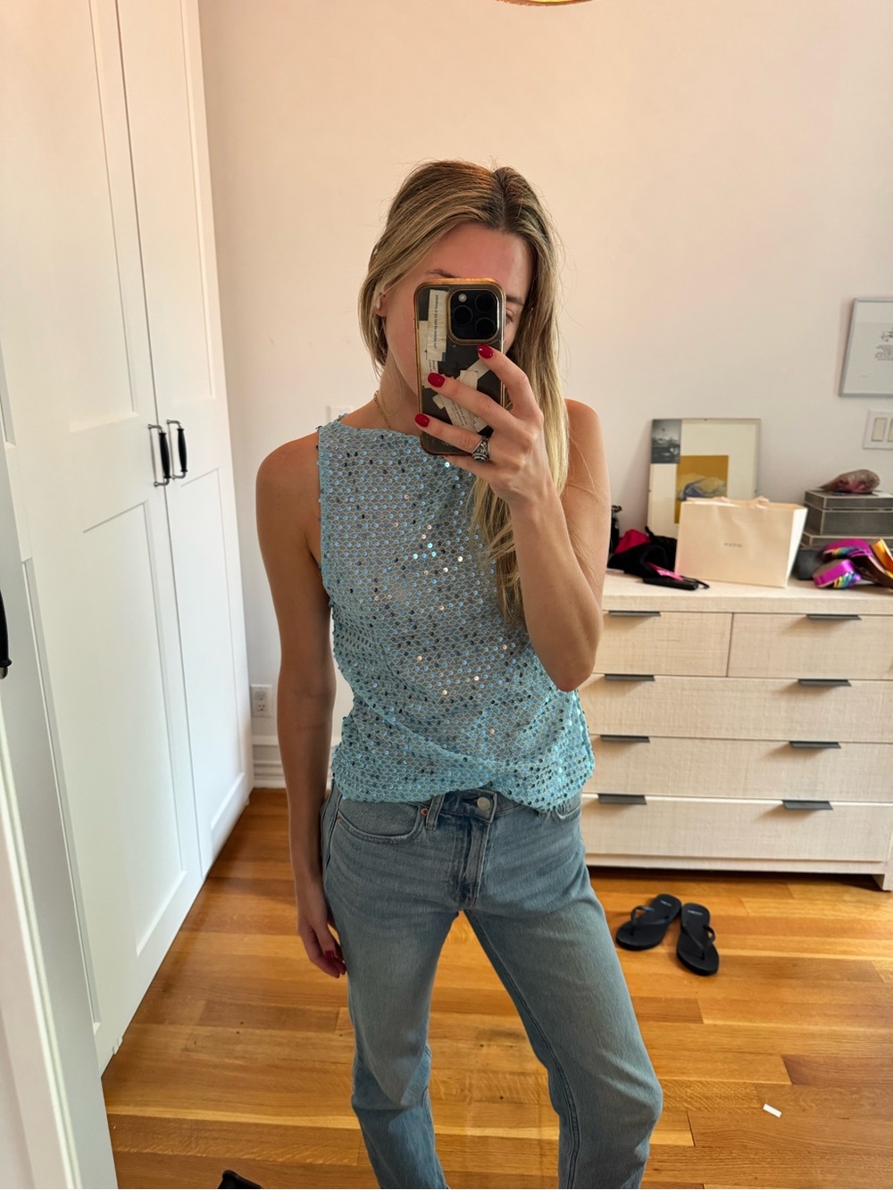 Motel Rocks Light Blue Sequin Tank